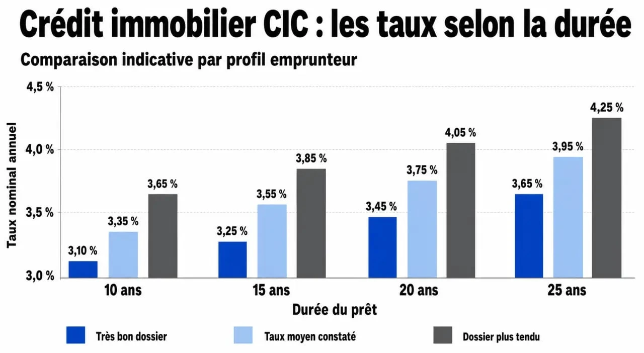 CIC crédit immobilier taux : infographie des taux selon la durée et le profil emprunteur