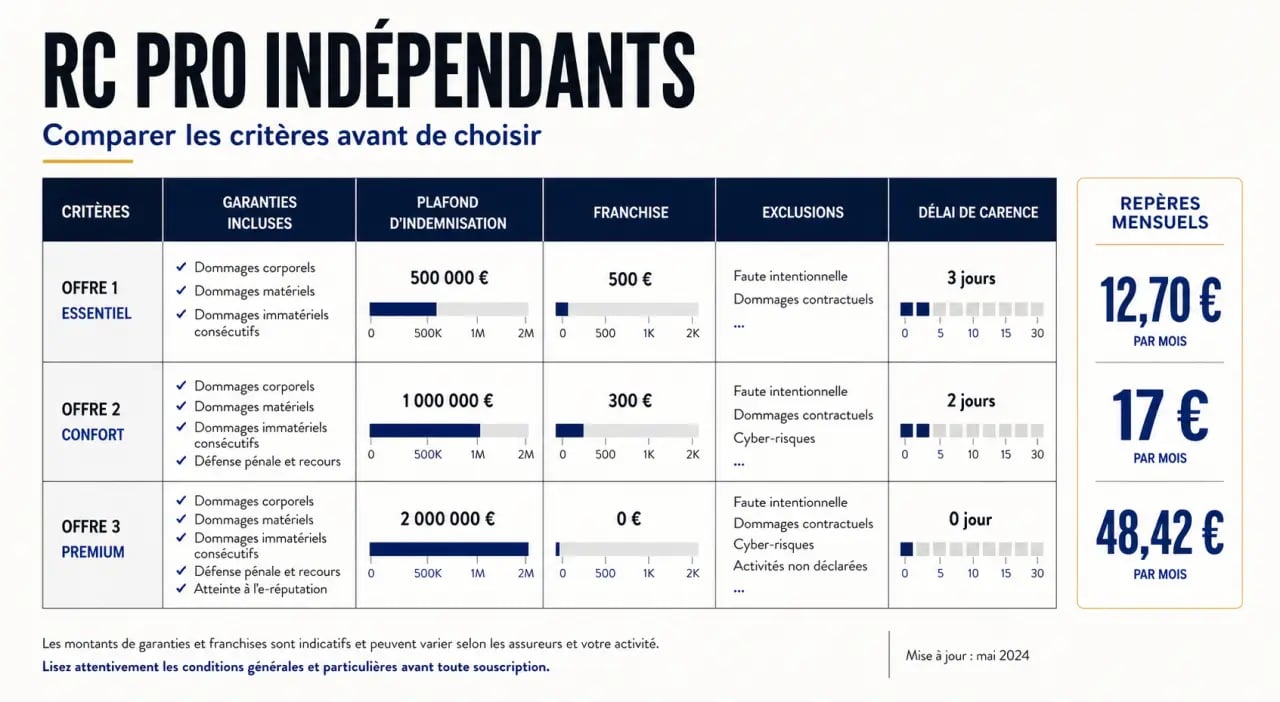 Indépendant, freelance : comment choisir une assurance responsabilité civile professionnelle avec critères de couverture, franchise, plafond et repères de prix