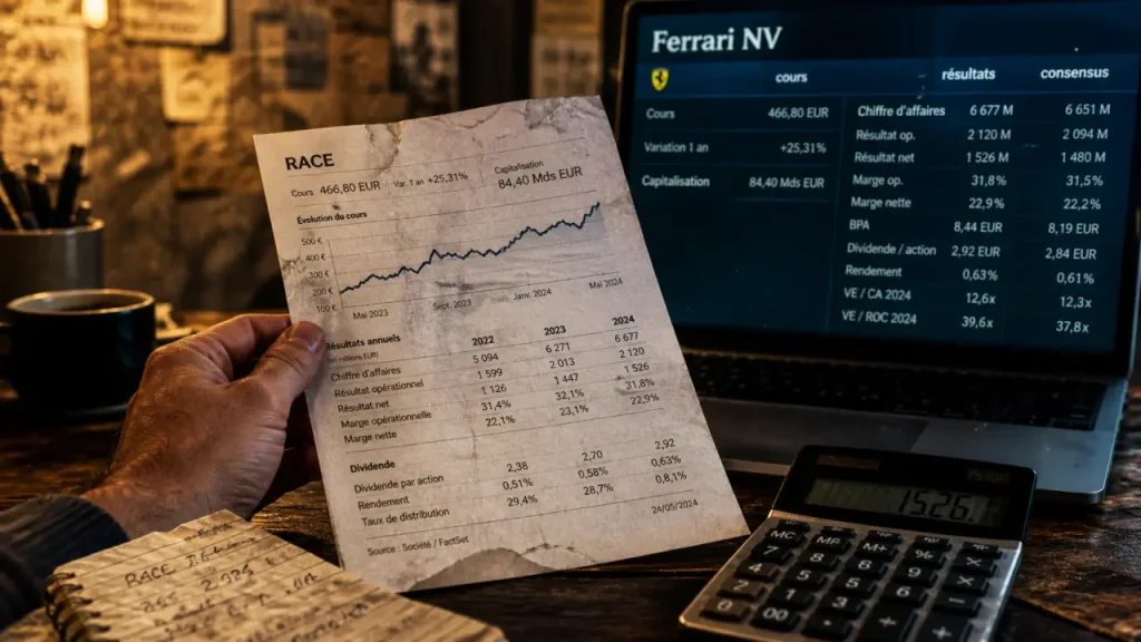 Ferrari en bourse : cours, dividende annuel et EBITDA à 39,09 % à surveiller