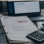 Refus assurance emprunteur : dossier immobilier avec tampon REFUS et formulaire santé