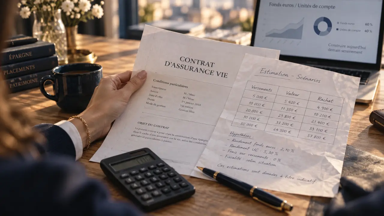 Assurance vie bnp : contrat et calcul des frais sur un bureau
