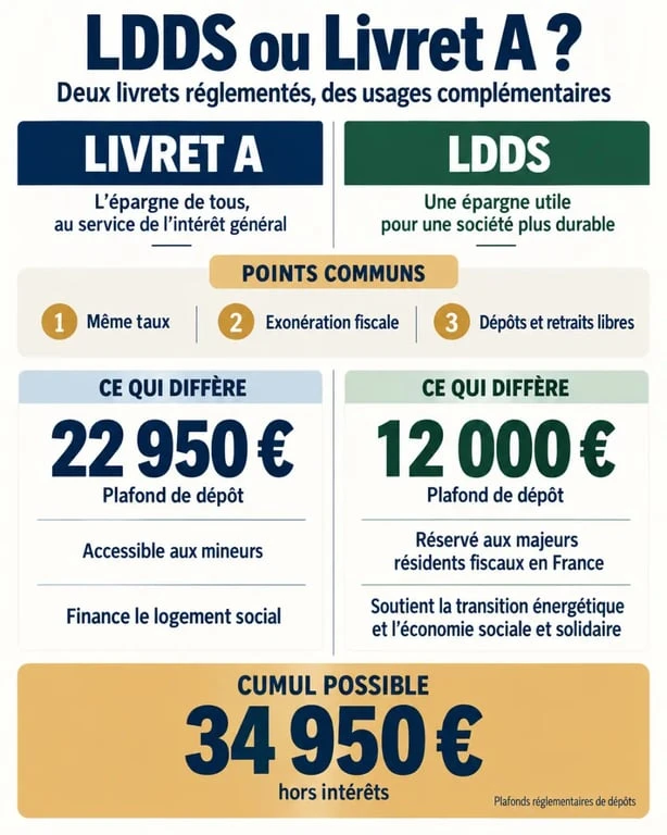 LDDS ou Livret A : infographie comparative des plafonds, conditions d’accès et avantages