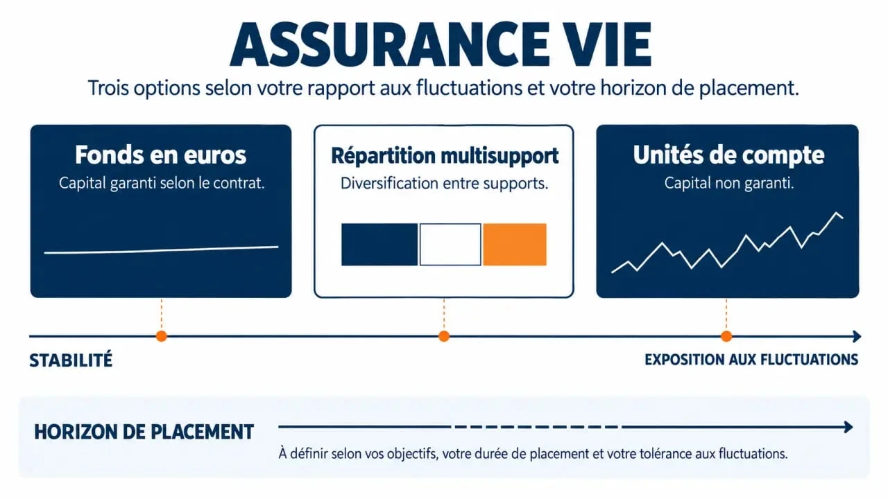 Assurance vie BNP : schéma des fonds en euros, unités de compte et allocation multisupport
