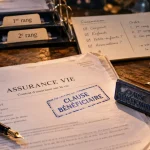 Clause bénéficiaire assurance vie : documents sur table, formule vague qui bloque la transmission