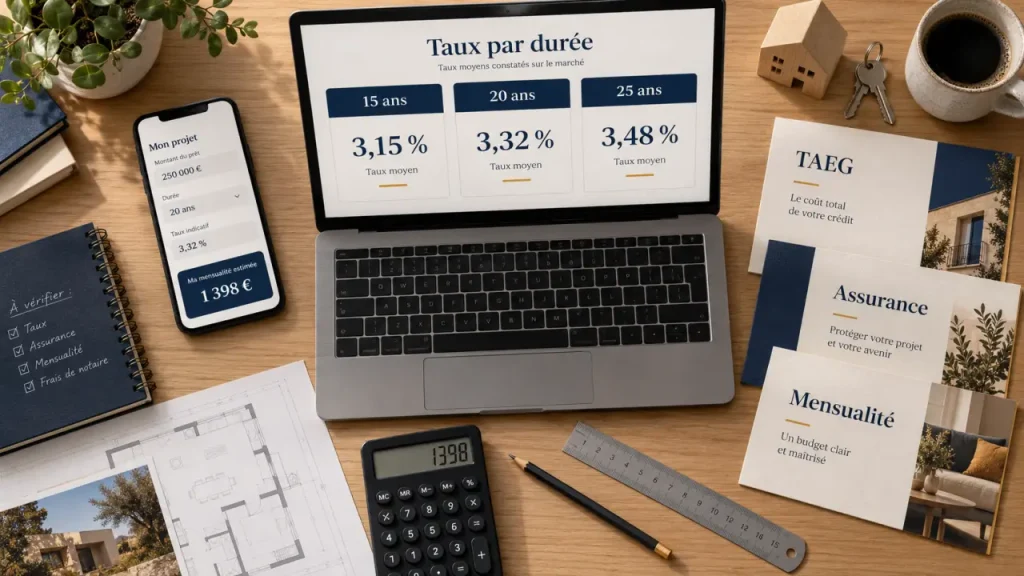 Crédit immobilier : taux actuel sur 15, 20 et 25 ans, et coût réel à comparer