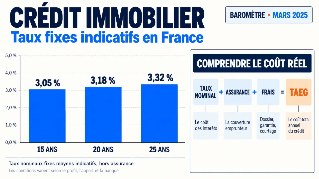 Infographie sur le crédit immobilier taux actuel selon la durée d'emprunt