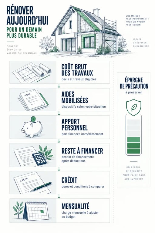 Infographie pour comprendre comment financer vos travaux de rénovation énergétique sans déséquilibrer votre budget
